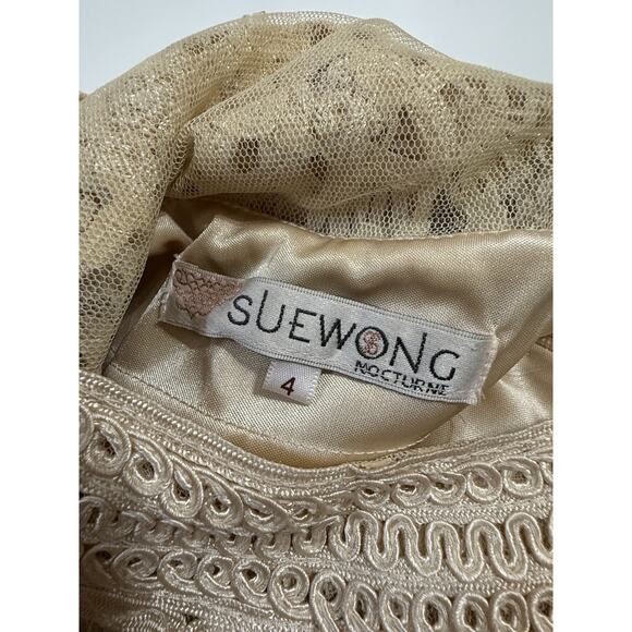 Sue Wong Nocturne Beige Lace Cocktail Dress Size 4 Embroidered Sheath Evening - Picture 11 of 12